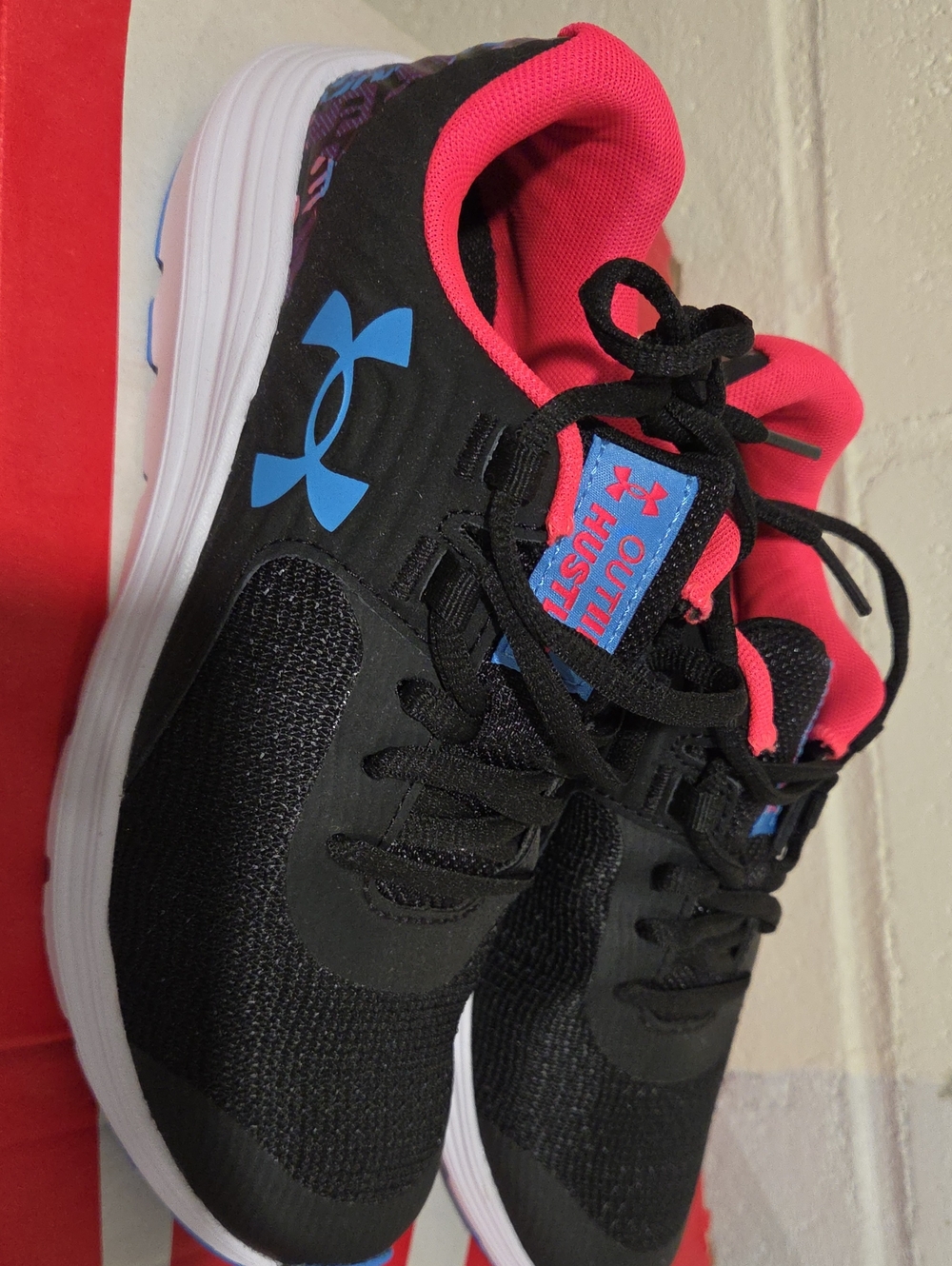 Under Armour Kids Black Sneakers with Pink Lining and Blue Logo